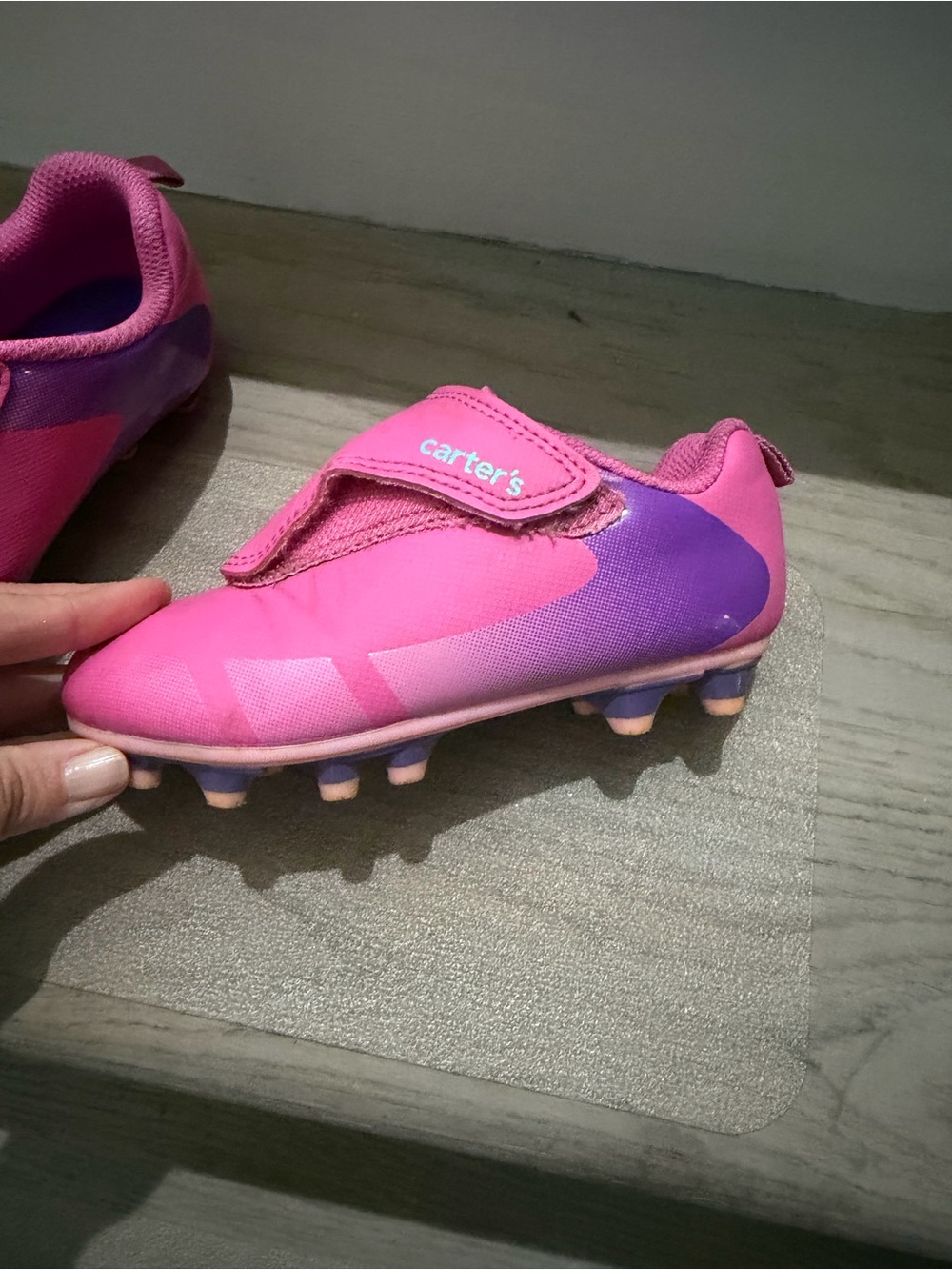 Carter's Pink and Purple Kids Soccer Cleats with Hook-and-Loop Strap